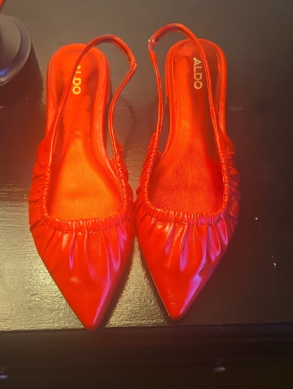 ALDO Red Pointed Slingback Flats with Gathered Vamp